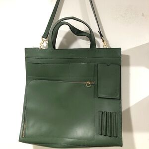 Kate Spade Saturday Green Leather Inside-Out-Pocket Tote